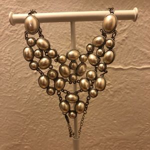 Silver and pearl bib necklace